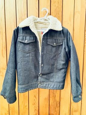 Vintage 70s Sears Put-On Shop Toughskins Denim Sherpa Jacket Size 18 / 34